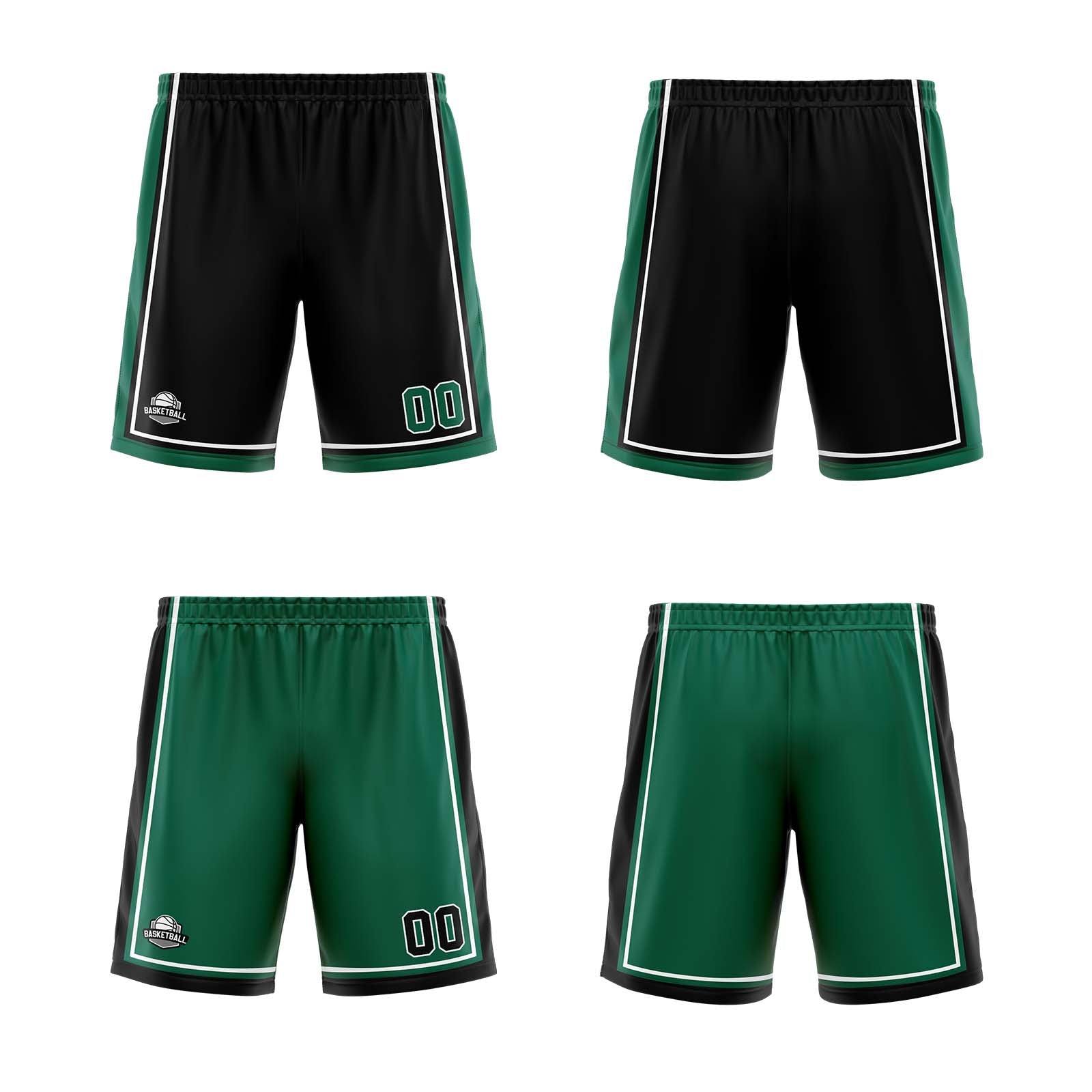 Custom Black Green Reversible Basketball Suit for Adults and Kids Personalized Jersey