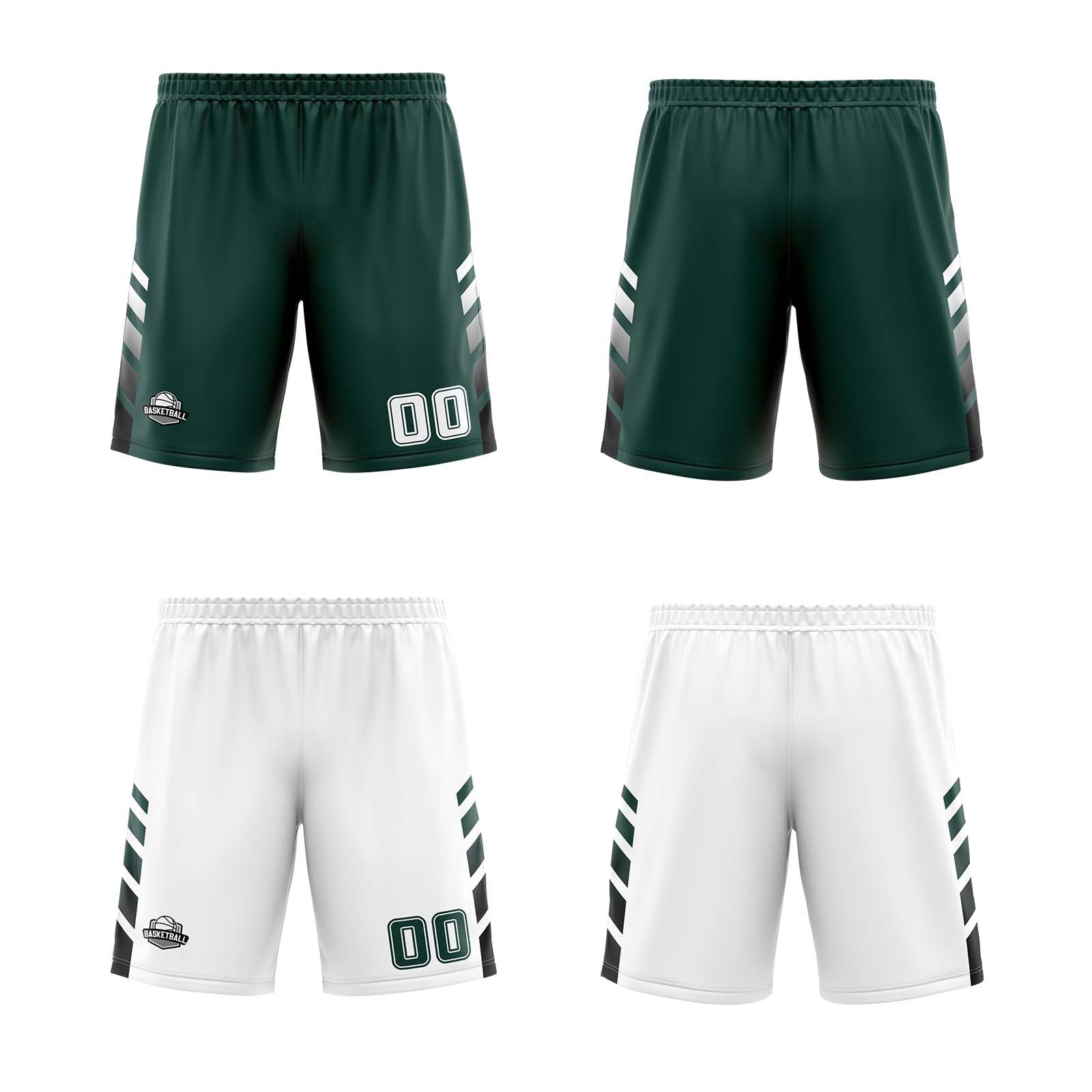 Custom Deep Green White Black Reversible Basketball Suit for Adults and Kids Personalized Jersey