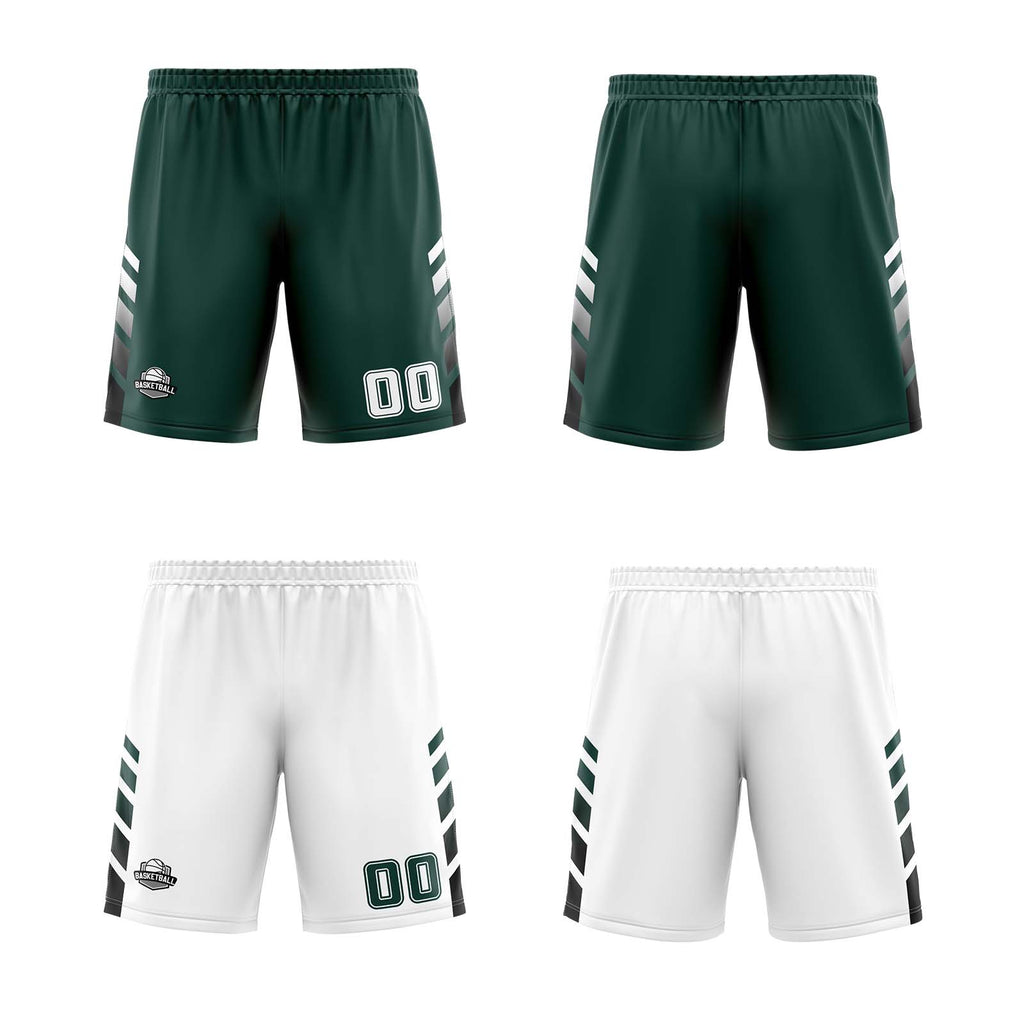 Custom Deep Green White Black Reversible Basketball Suit for Adults and Kids Personalized Jersey