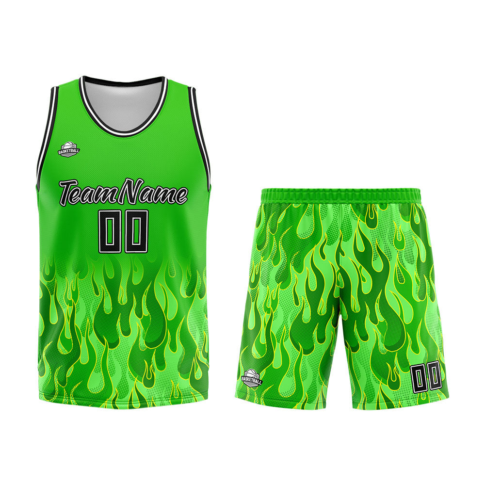 Custom Green flame Basketball Jersey Uniform Suit Printed Your Logo Name Number