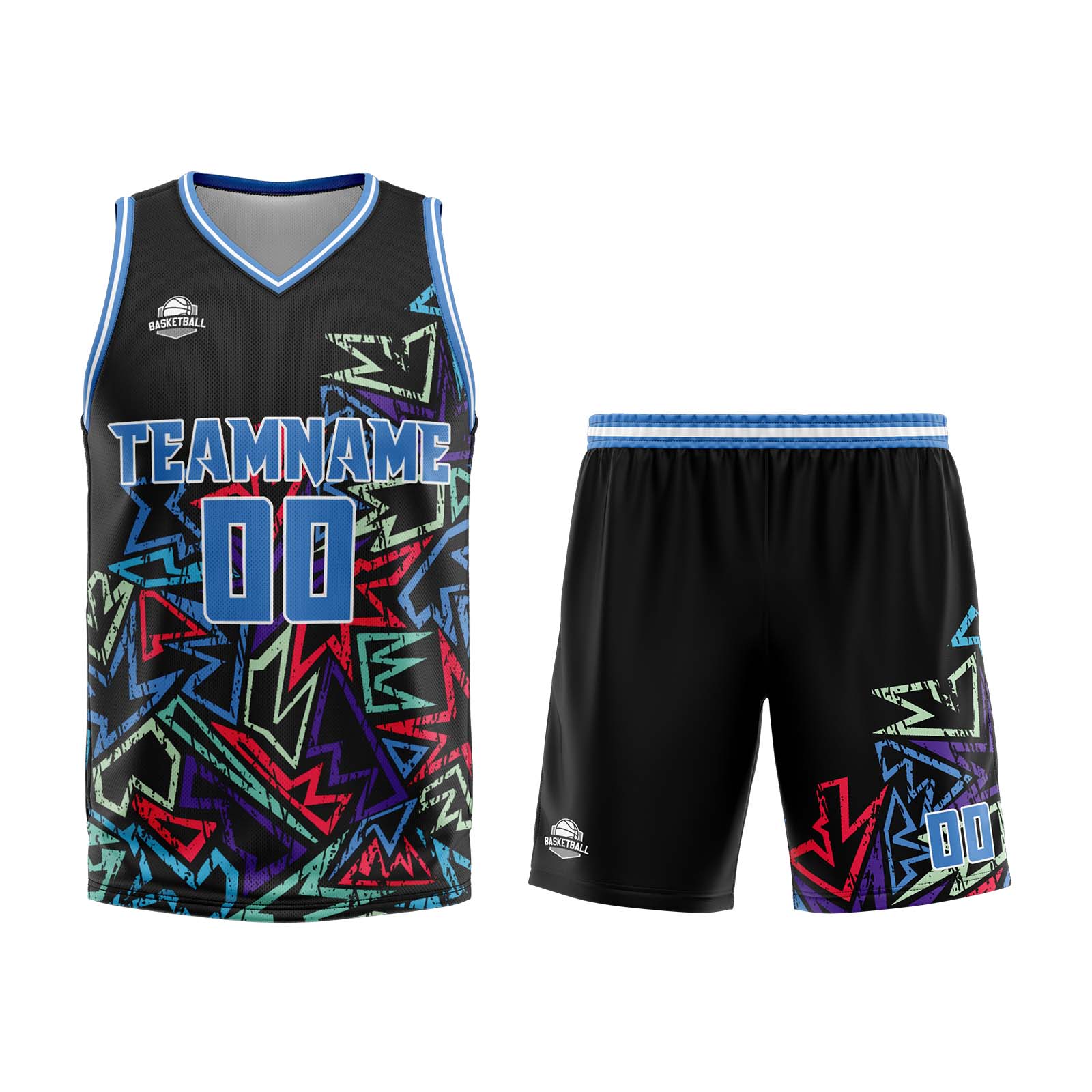 Custom Damaged Geometry Blue Basketball Jersey Uniform Suit Printed Your Logo Name Number