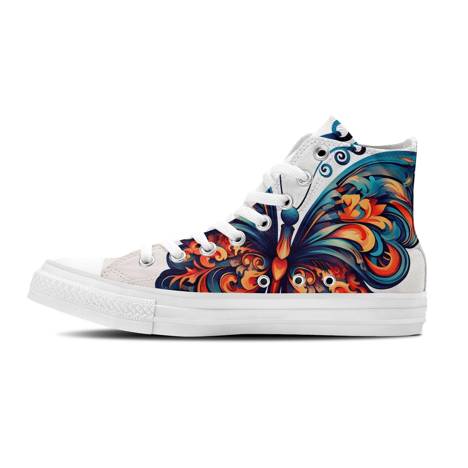 Graceful Soar: Mid-Top Canvas Shoes adorned with Butterfly Elegance for Men and Women – A Whimsical Step into Style and Comfort.