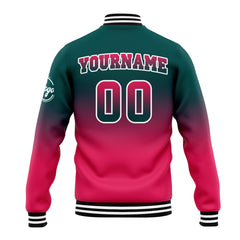 Custom Varsity Jacket Letterman jacket for Men, Women and Youth Dark Green&Pink