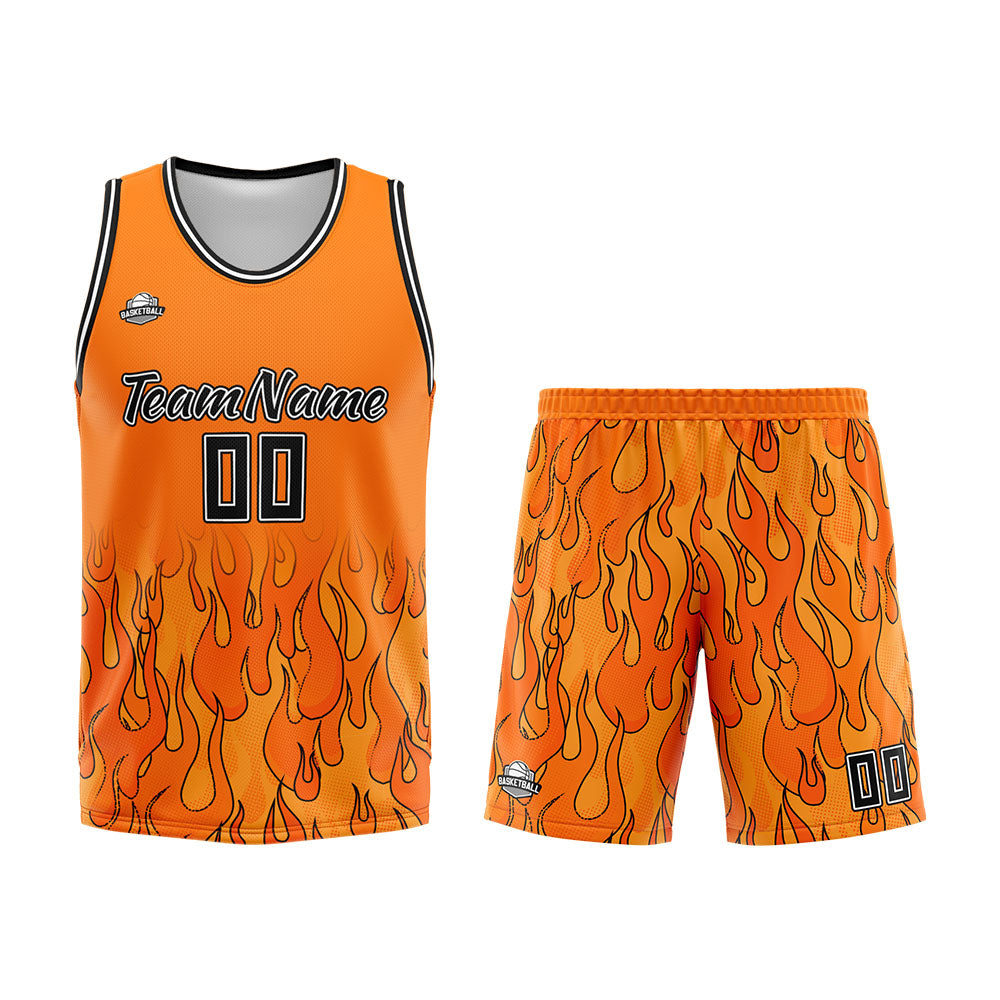 Custom Orange flame Basketball Jersey Uniform Suit Printed Your Logo Name Number