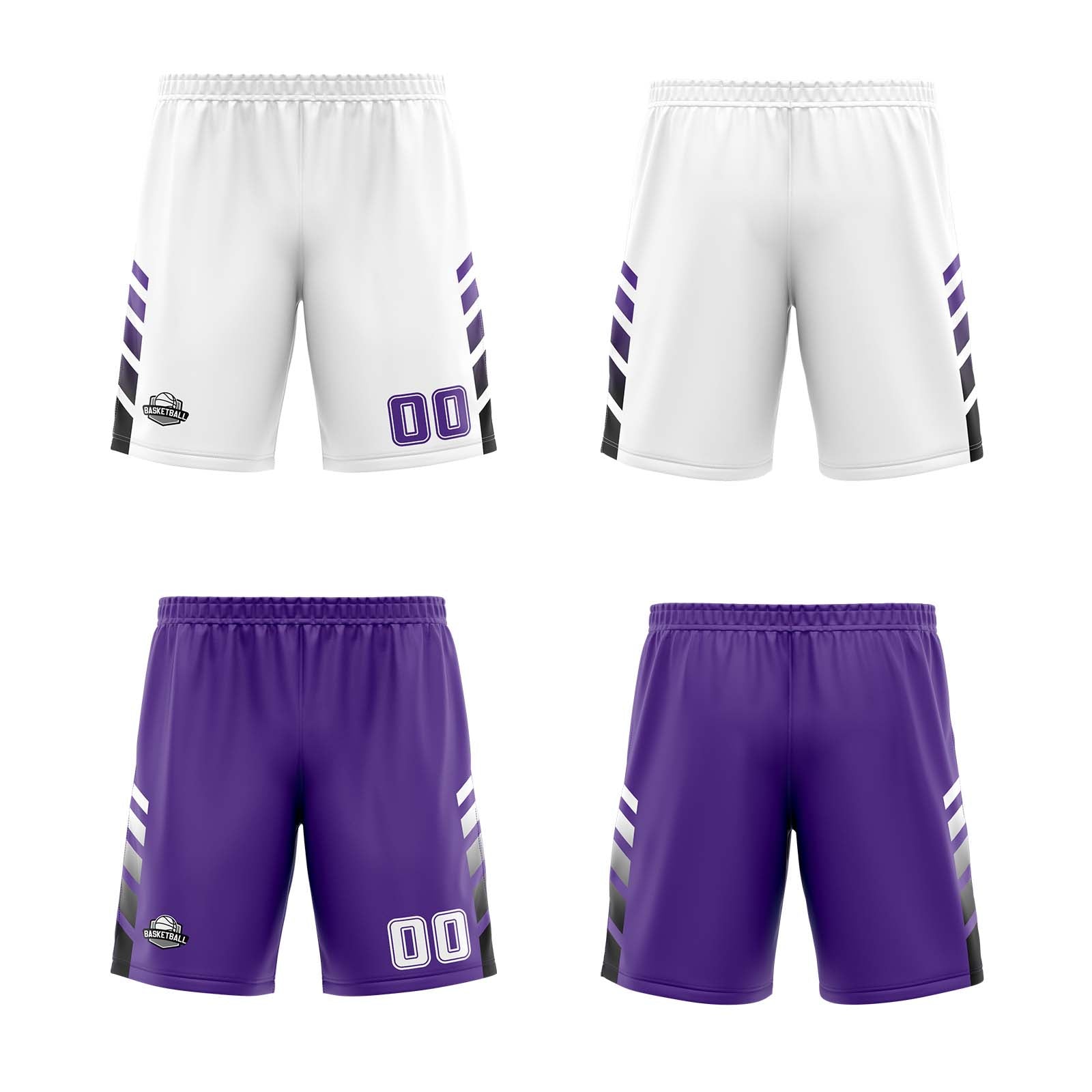 Custom White Purple Black Reversible Basketball Suit for Adults and Kids Personalized Jersey