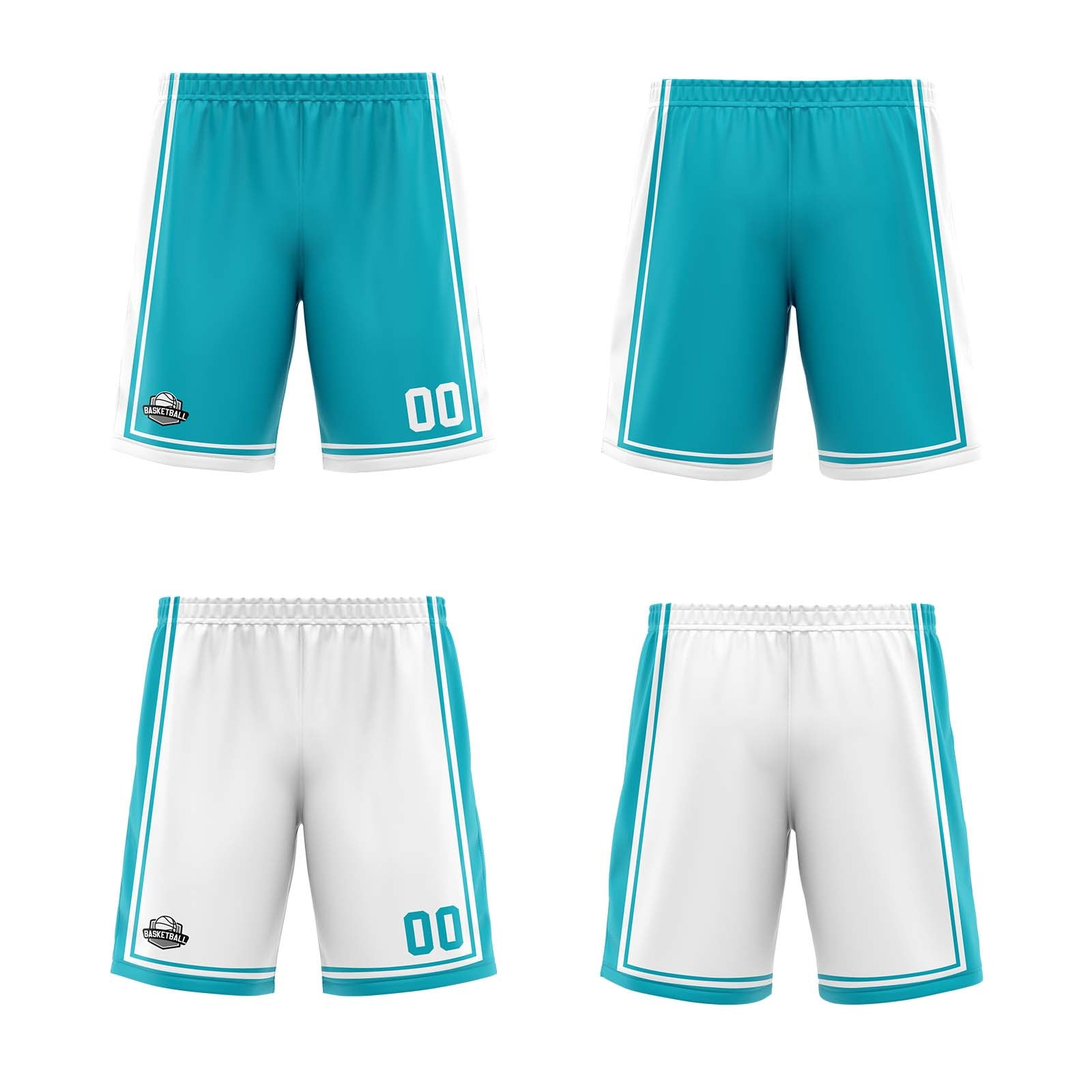 Custom Cyan White Reversible Basketball Suit for Adults and Kids Personalized Jersey