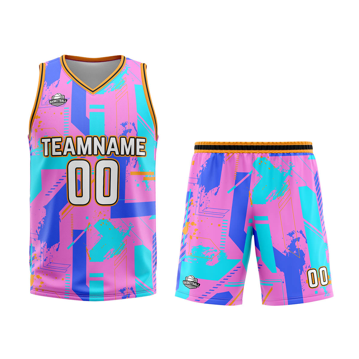 Custom Geometry Pink Blue Basketball Jersey Uniform Suit Printed Your Logo Name Number
