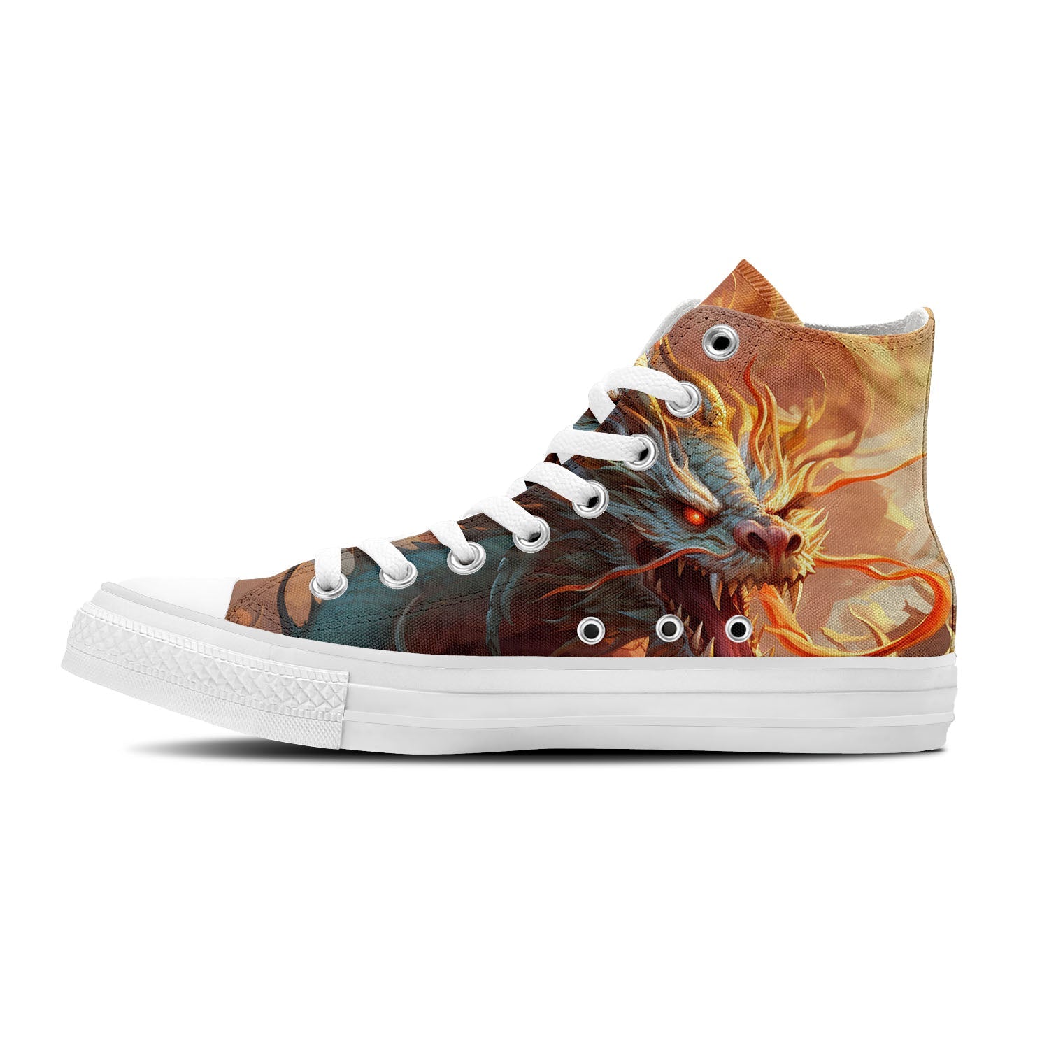 Elevate Your Style with Dragon-Inspired Mid-Top Canvas Shoes - Unisex Fashion Statement