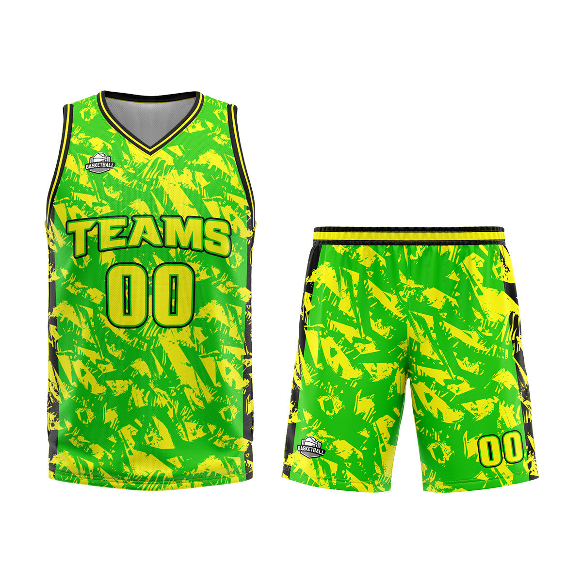 Custom Broken Green Yellow Basketball Jersey Uniform Suit Printed Your Logo Name Number