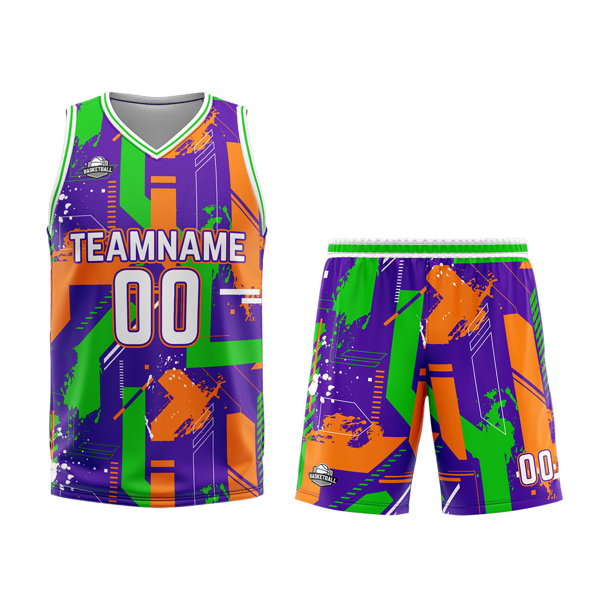 Custom Geometry Purple Orange Basketball Jersey Uniform Suit Printed Your Logo Name Number
