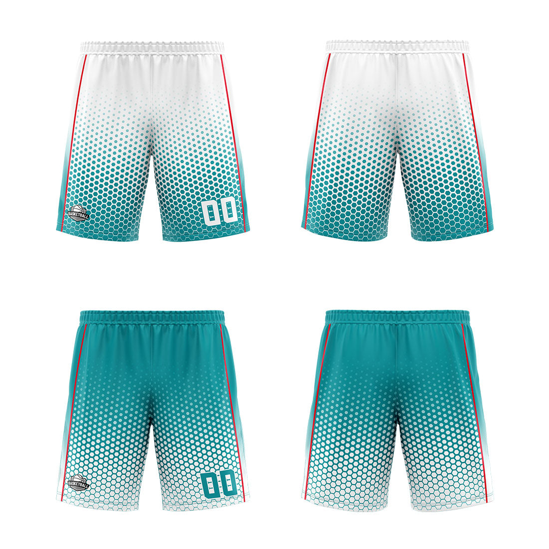 Custom White Cyan Red Reversible Basketball Suit for Adults and Kids Personalized Jersey