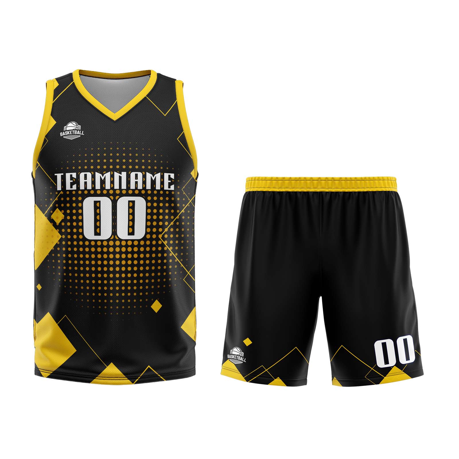 Custom Geometry Yellow Basketball Jersey Uniform Suit Printed Your Logo Name Number