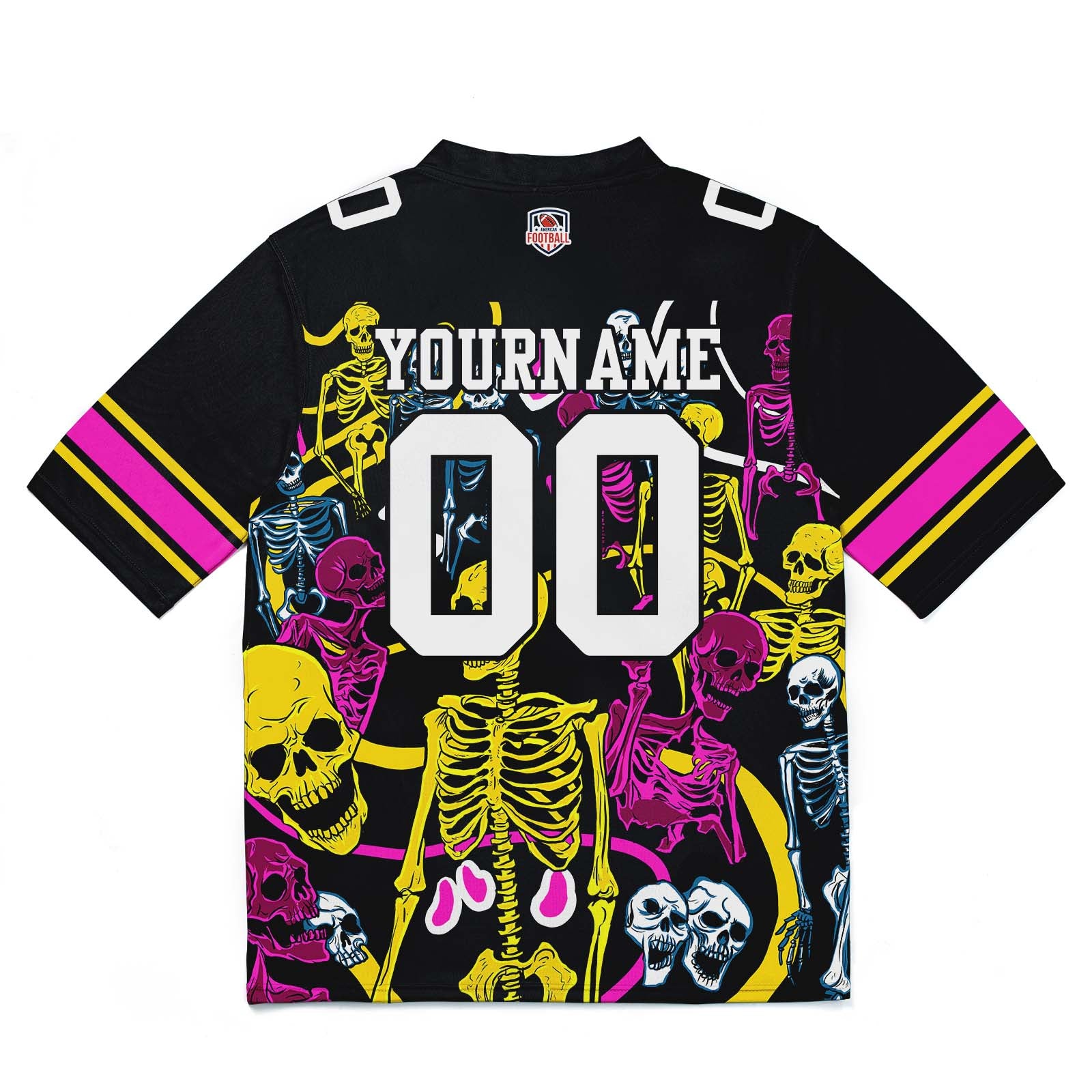 Custom Football Jersey Shirt Personalized Stitched Printed Team Name Number Skeleton-Yellow