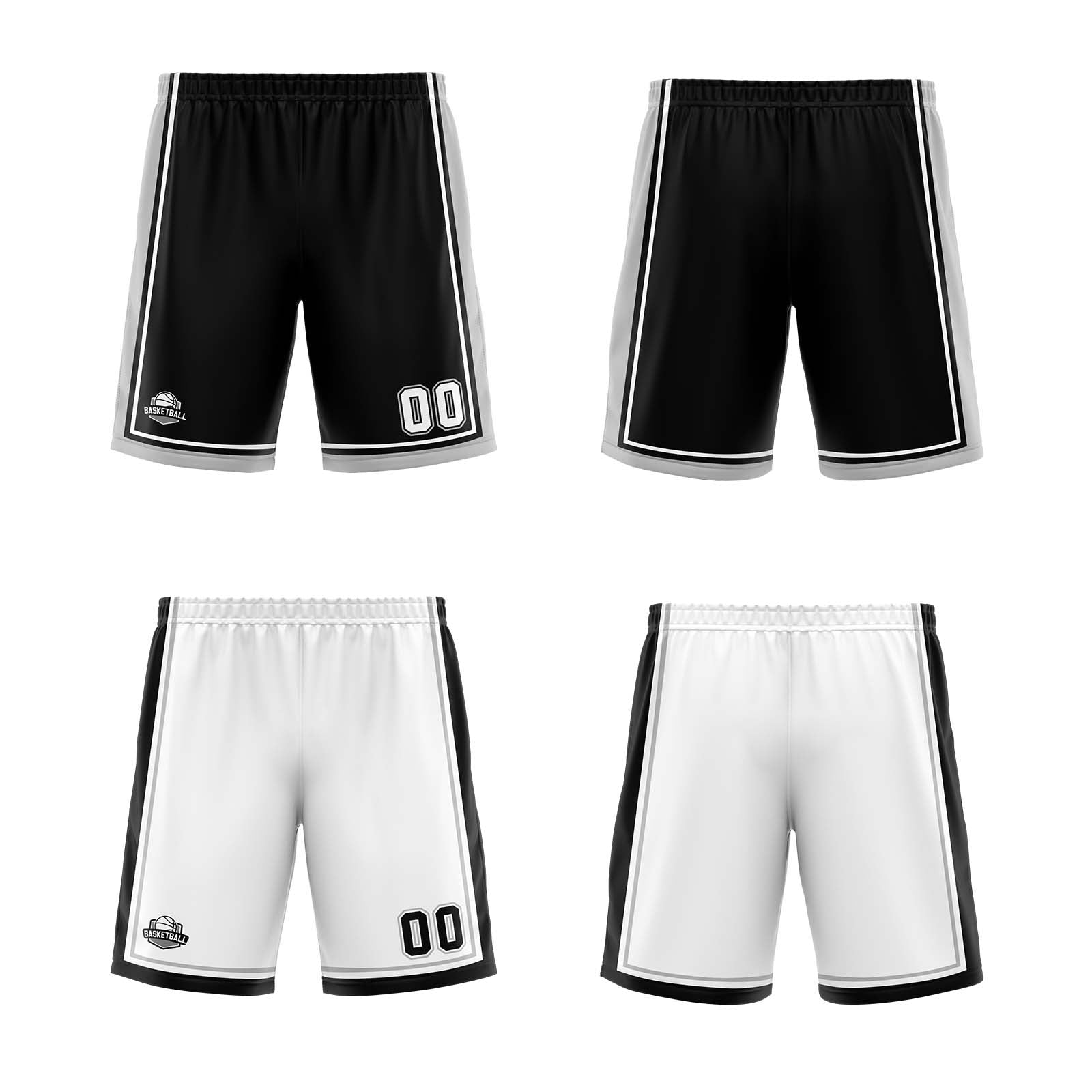 Custom Black White Grey Reversible Basketball Suit for Adults and Kids Personalized Jersey