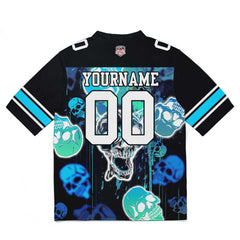 Custom Football Jersey Shirt Personalized Stitched Printed Team Name Number Graffiti skull-Light Blue