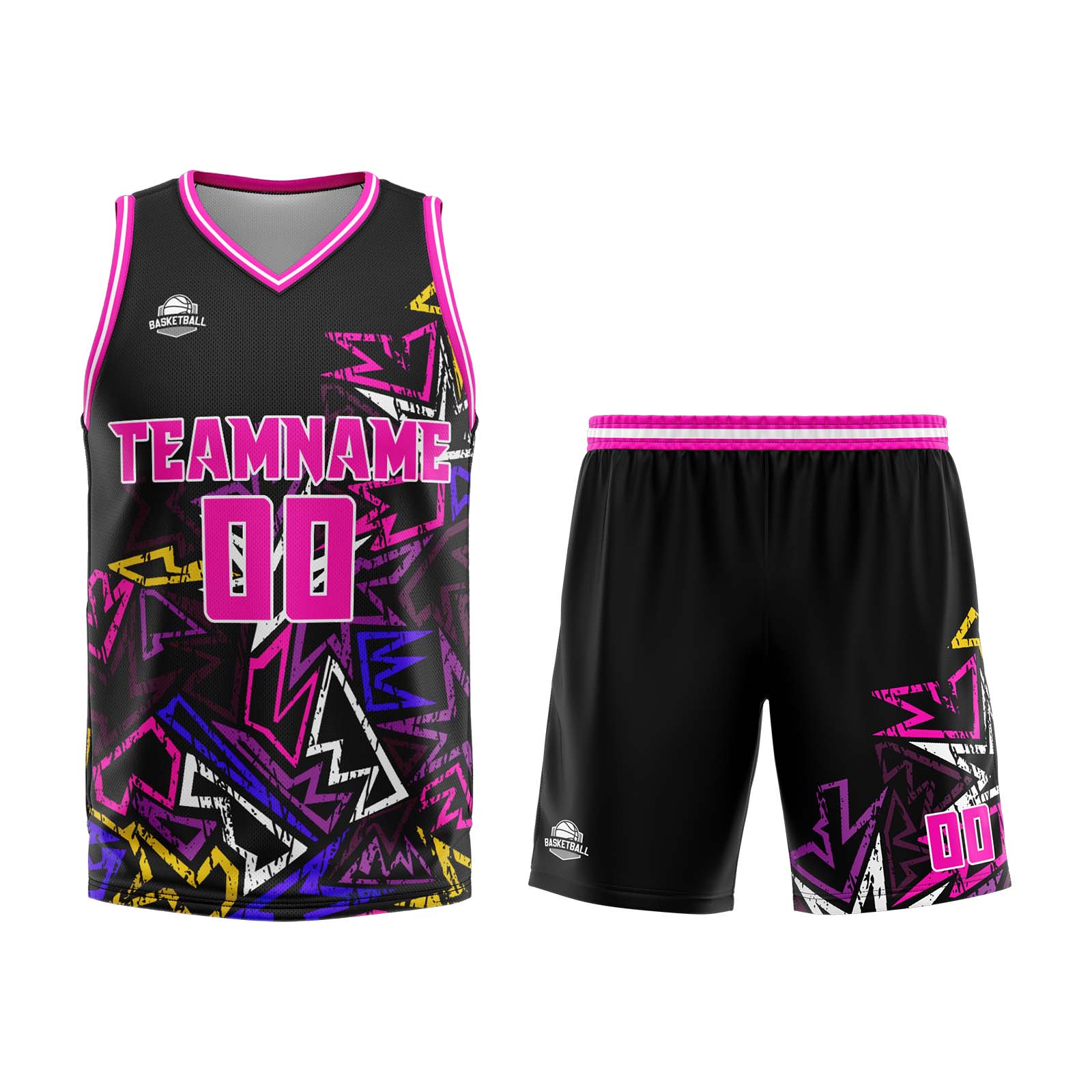Custom Damaged Geometry Pink Basketball Jersey Uniform Suit Printed Your Logo Name Number