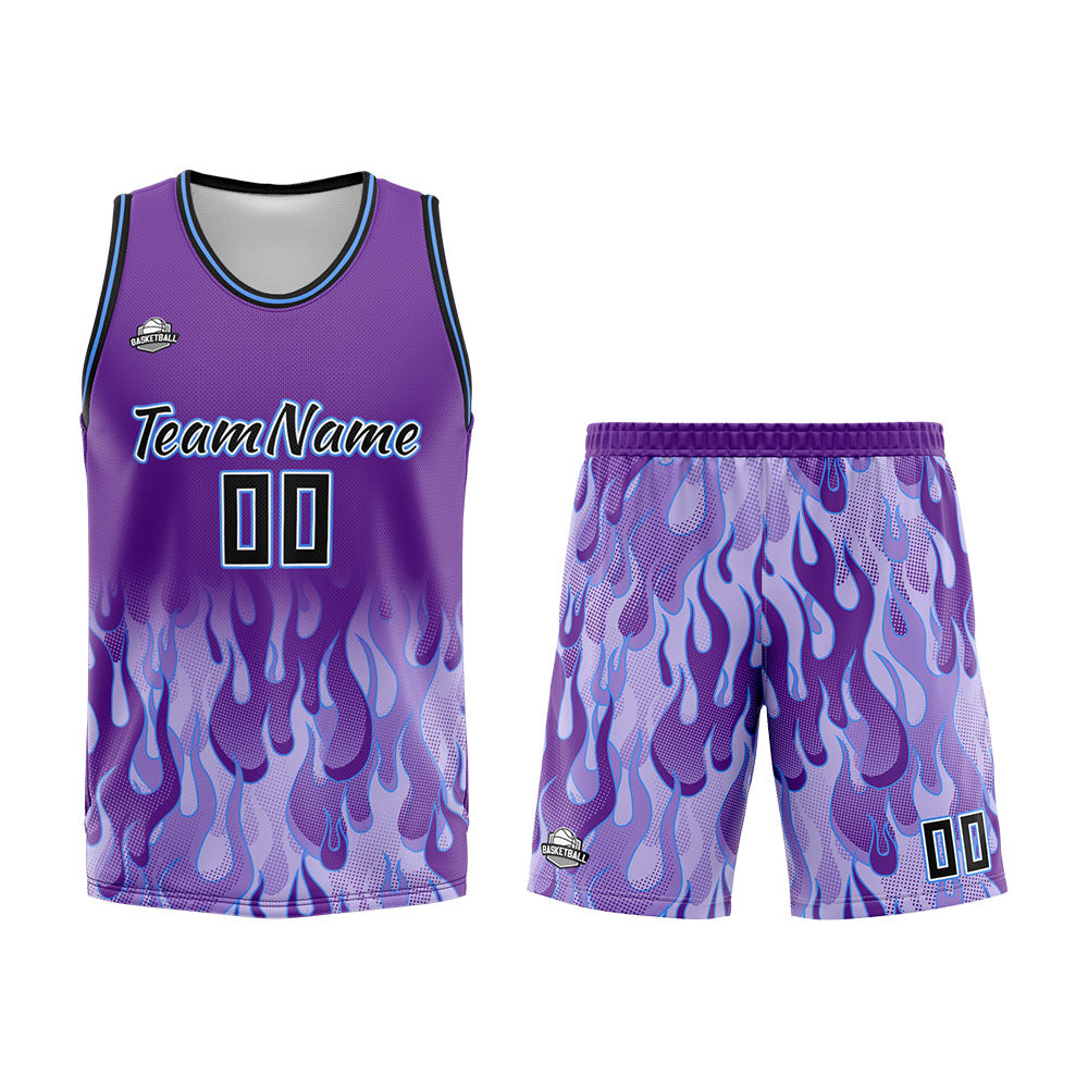 Custom Purple flame Basketball Jersey Uniform Suit Printed Your Logo Name Number
