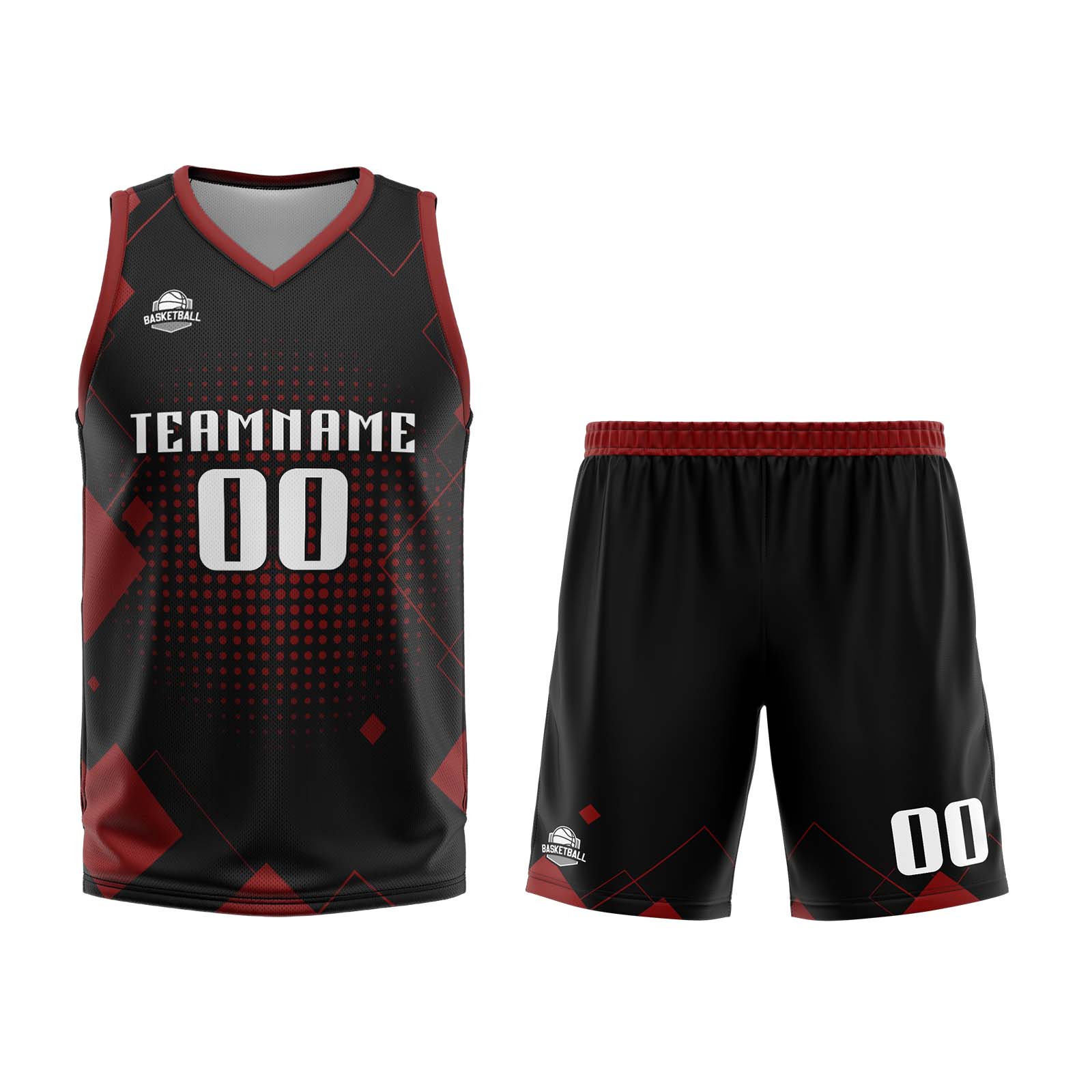 Custom Geometry Red Basketball Jersey Uniform Suit Printed Your Logo Name Number