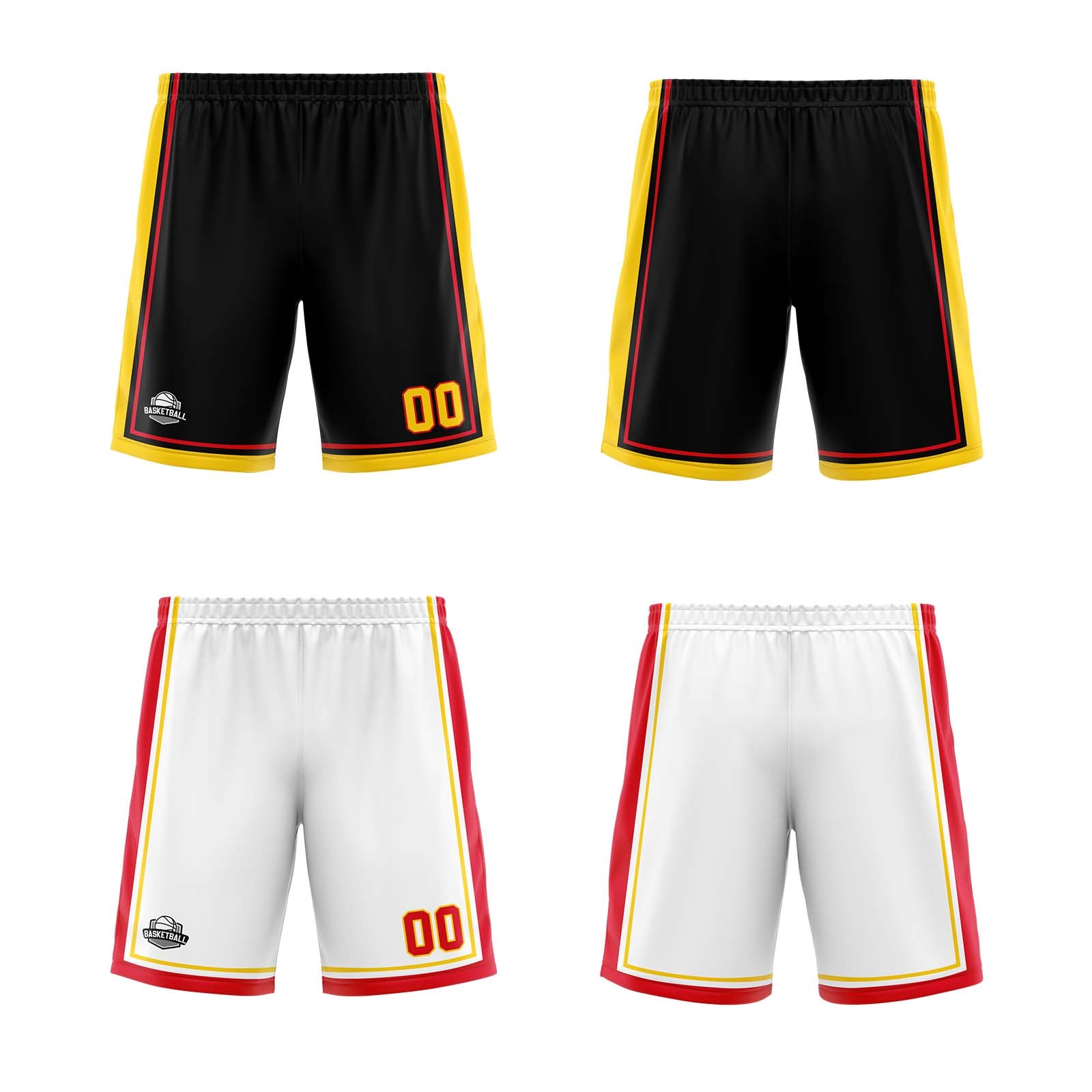 Custom Black White Yellow Red Reversible Basketball Suit for Adults and Kids Personalized Jersey
