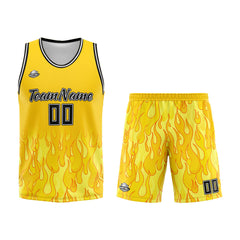 Custom Yellow flame Basketball Jersey Uniform Suit Printed Your Logo Name Number