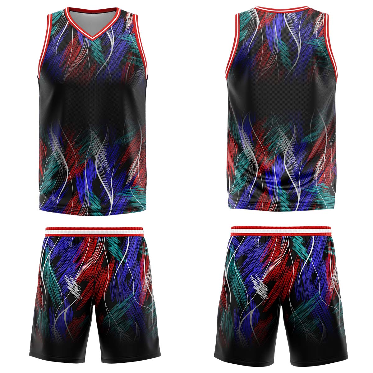 Custom Line Black Red Basketball Jersey Uniform Suit Printed Your Logo Name Number
