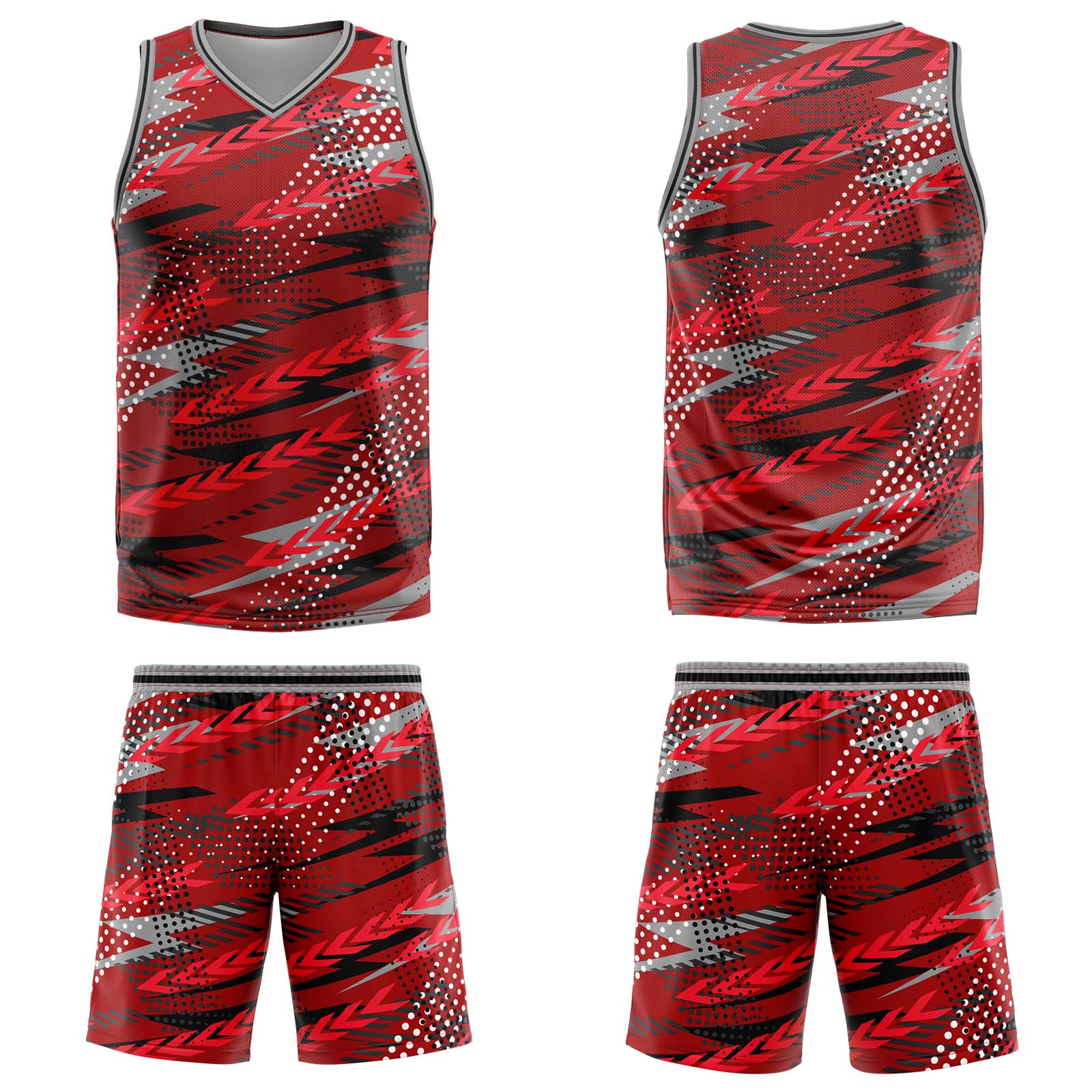 Custom Red Grey Basketball Jersey Uniform Suit Printed Your Logo Name Number
