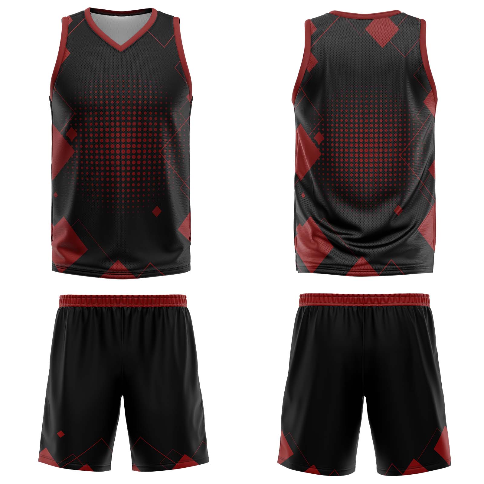 Custom Geometry Red Basketball Jersey Uniform Suit Printed Your Logo Name Number