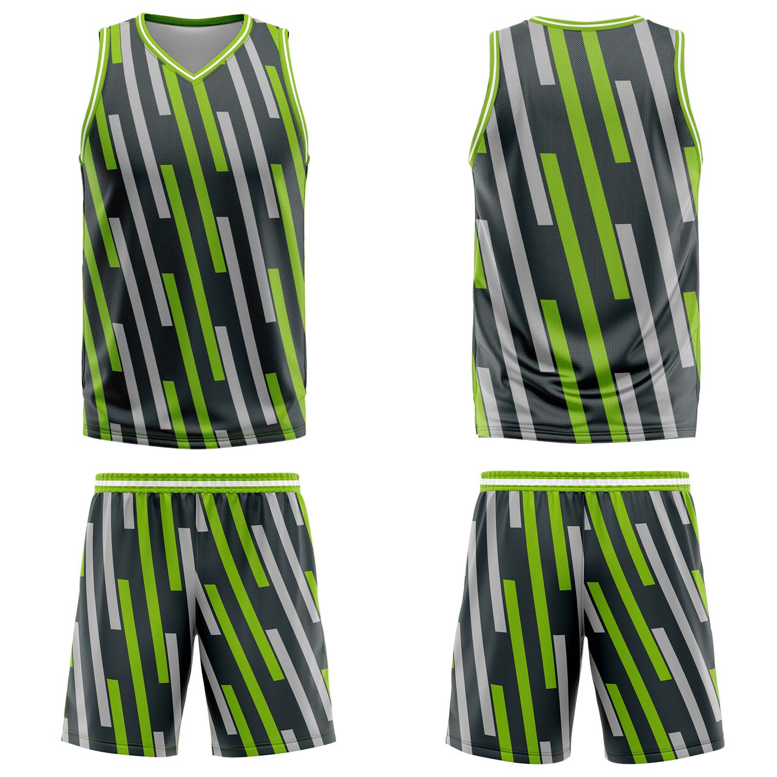 Custom Vertical Bar Green Grey Basketball Jersey Uniform Suit Printed Your Logo Name Number