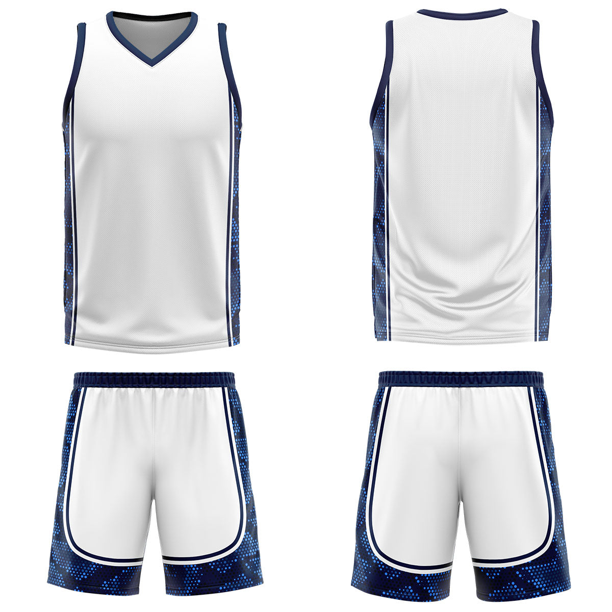 Custom White Dark Blue Basketball Jersey Uniform Suit Printed Your Logo Name Number