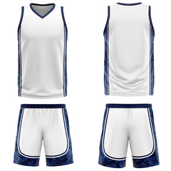 Custom White Dark Blue Basketball Jersey Uniform Suit Printed Your Logo Name Number