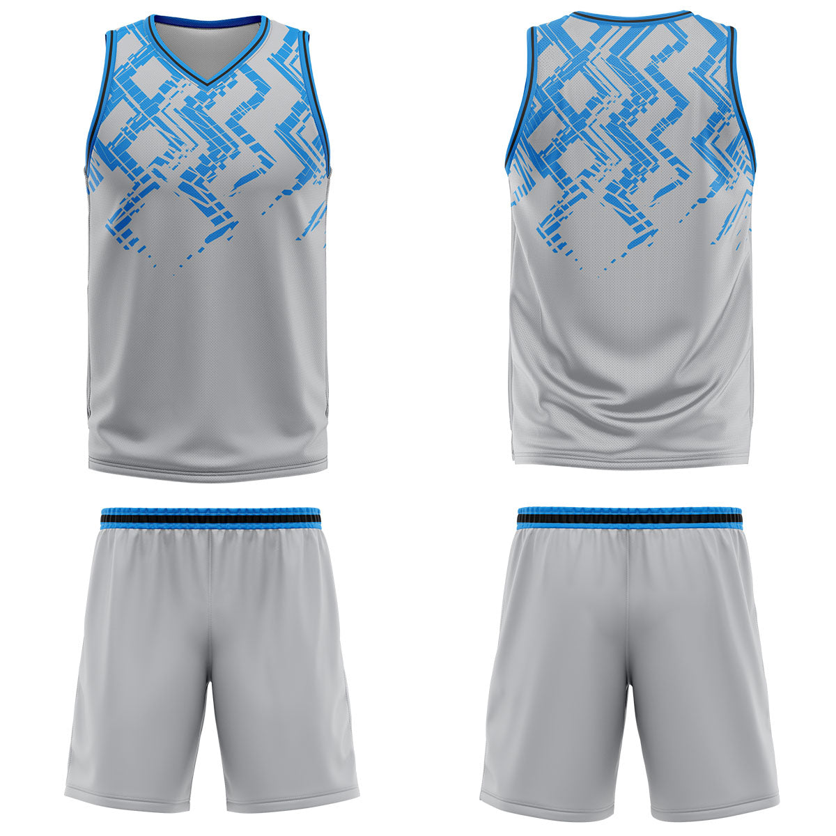Custom Grey Blue Basketball Jersey Uniform Suit Printed Your Logo Name Number