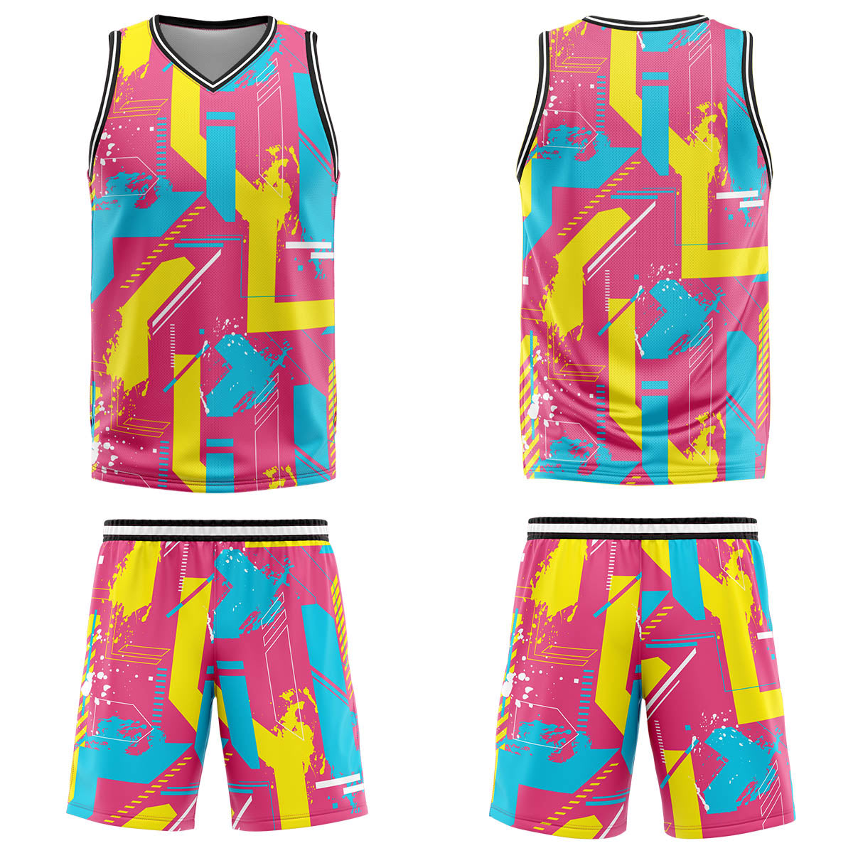 Custom Geometry Pink Yellow Basketball Jersey Uniform Suit Printed Your Logo Name Number