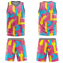 Custom Geometry Pink Yellow Basketball Jersey Uniform Suit Printed Your Logo Name Number