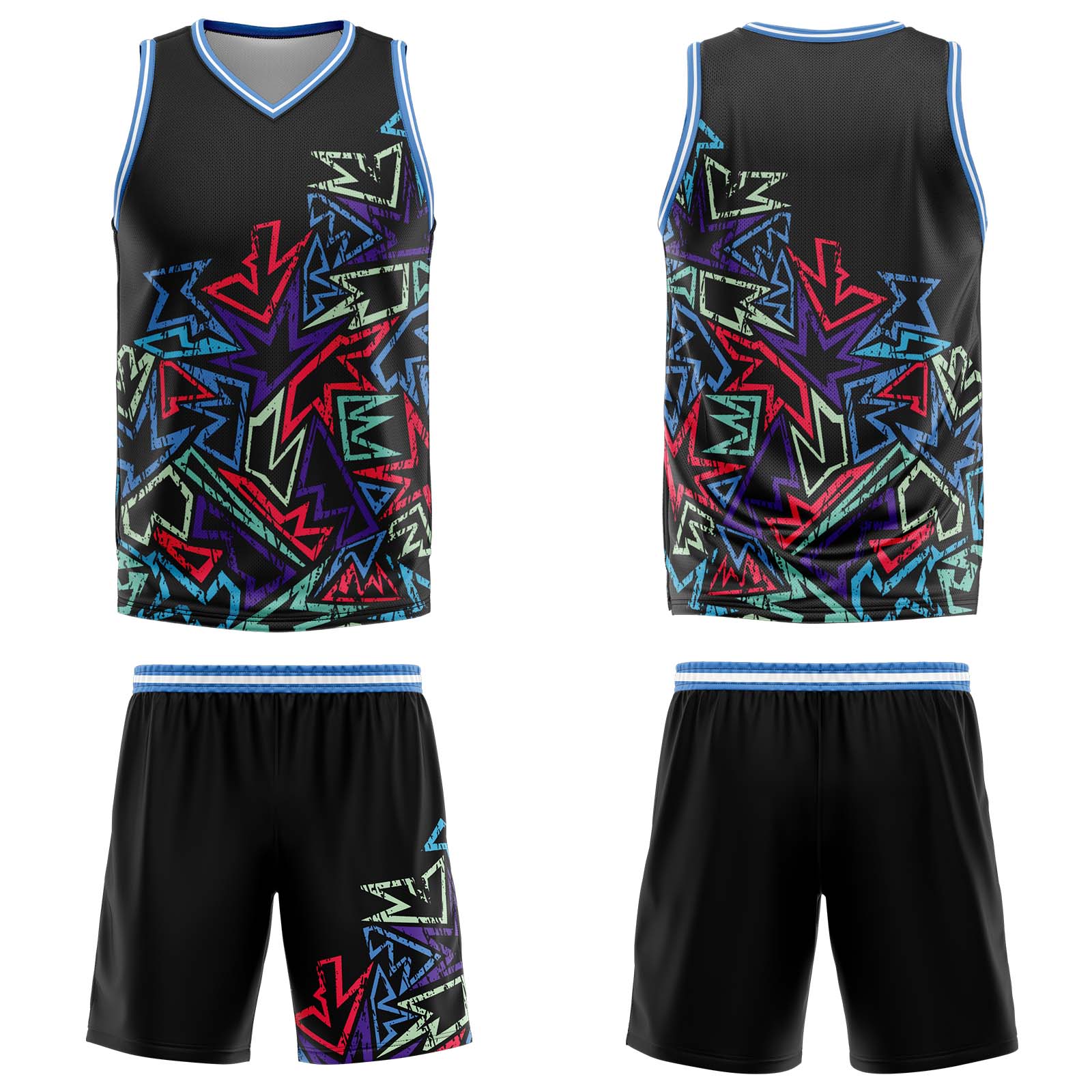 Custom Damaged Geometry Blue Basketball Jersey Uniform Suit Printed Your Logo Name Number