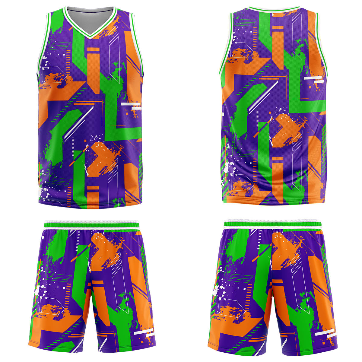 Custom Geometry Purple Orange Basketball Jersey Uniform Suit Printed Your Logo Name Number