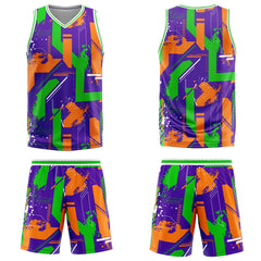 Custom Geometry Purple Orange Basketball Jersey Uniform Suit Printed Your Logo Name Number