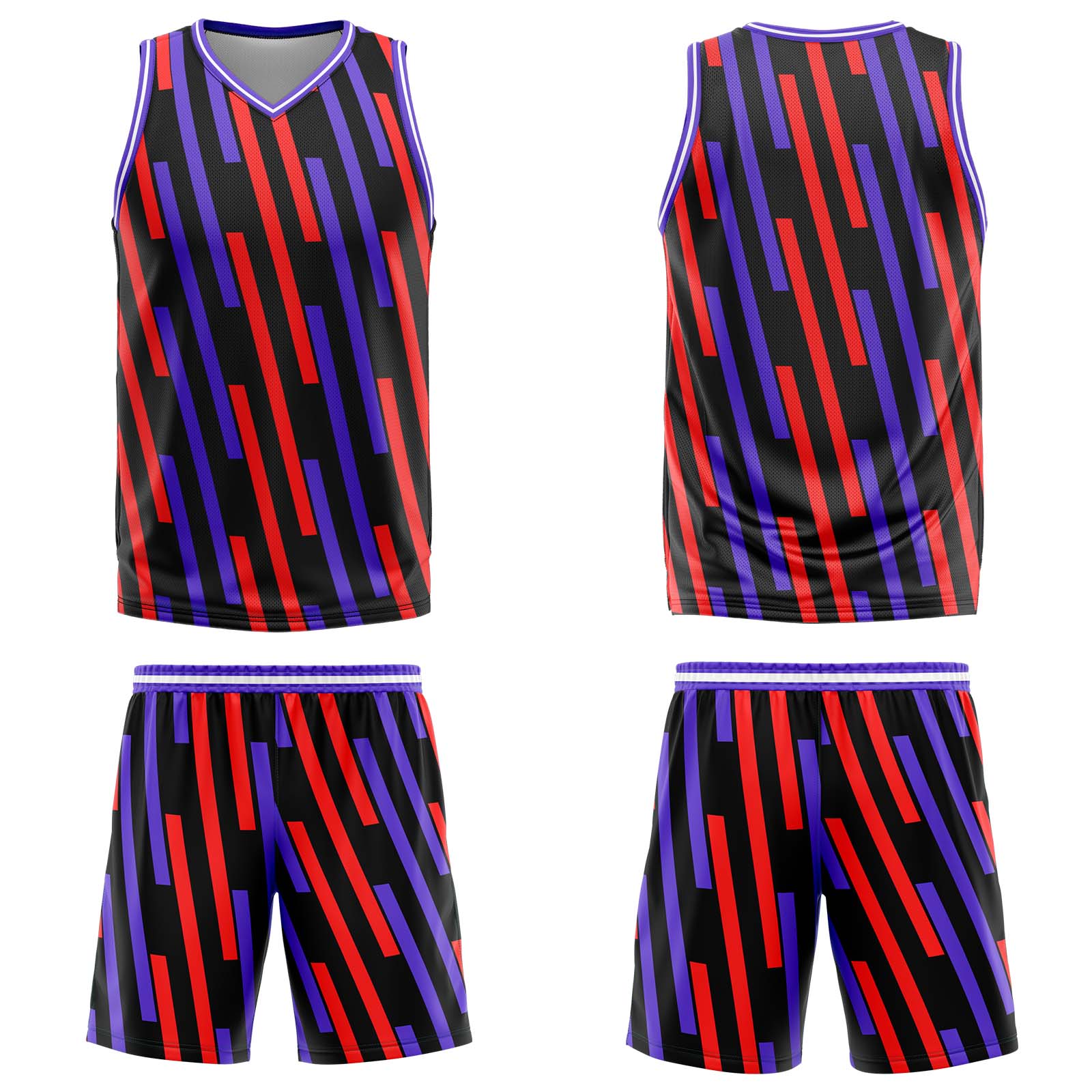 Custom Vertical Bar Red Purple Basketball Jersey Uniform Suit Printed Your Logo Name Number