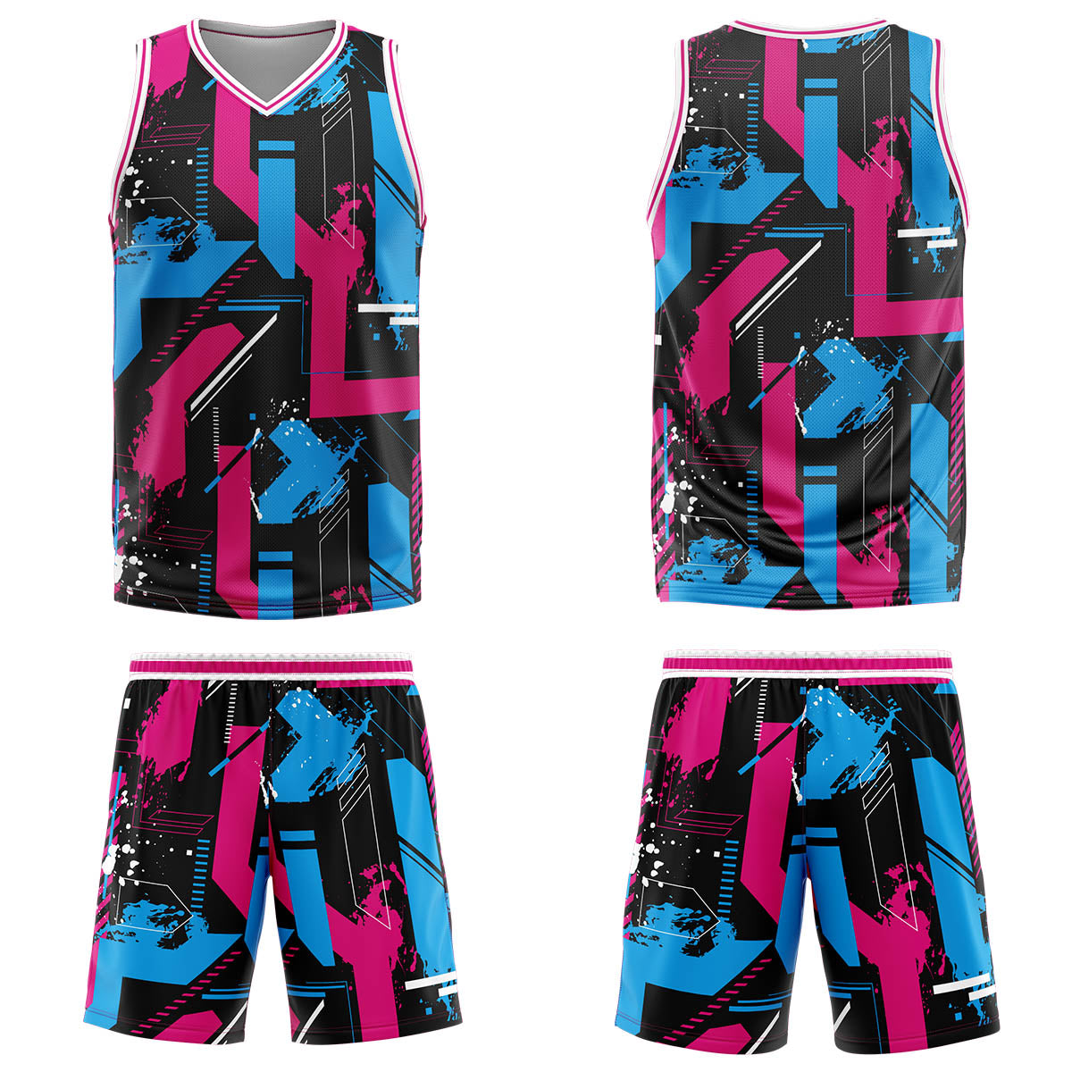 Custom Geometry Pink Light Blue Basketball Jersey Uniform Suit Printed Your Logo Name Number