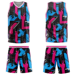 Custom Geometry Pink Light Blue Basketball Jersey Uniform Suit Printed Your Logo Name Number
