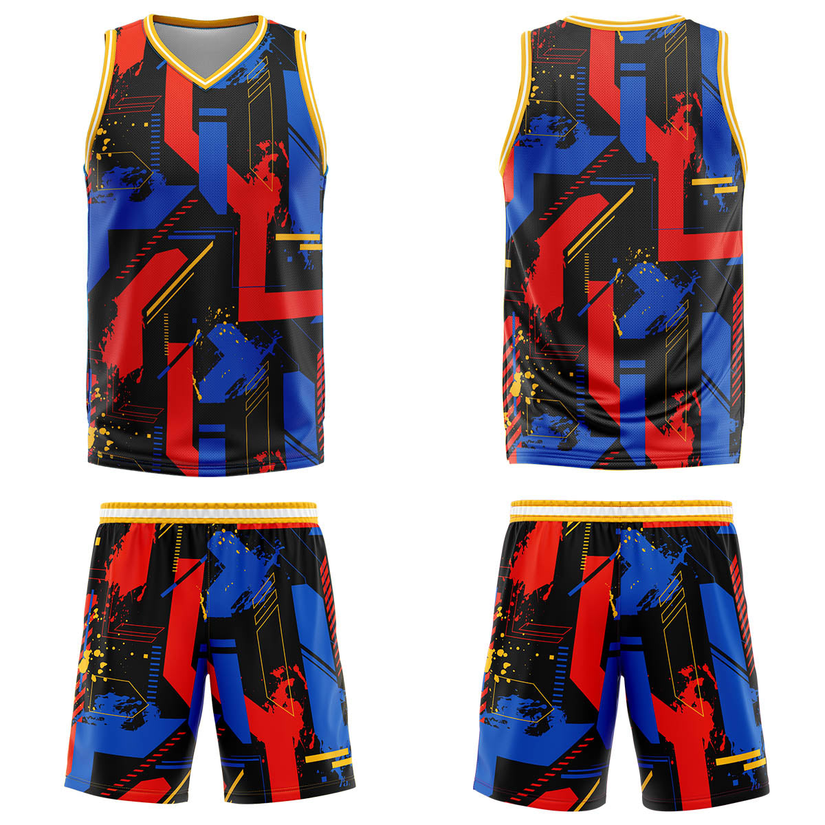 Custom Geometry Red Royal Basketball Jersey Uniform Suit Printed Your Logo Name Number