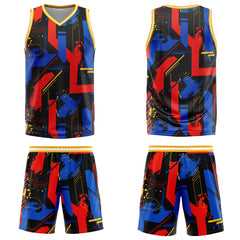 Custom Geometry Red Royal Basketball Jersey Uniform Suit Printed Your Logo Name Number