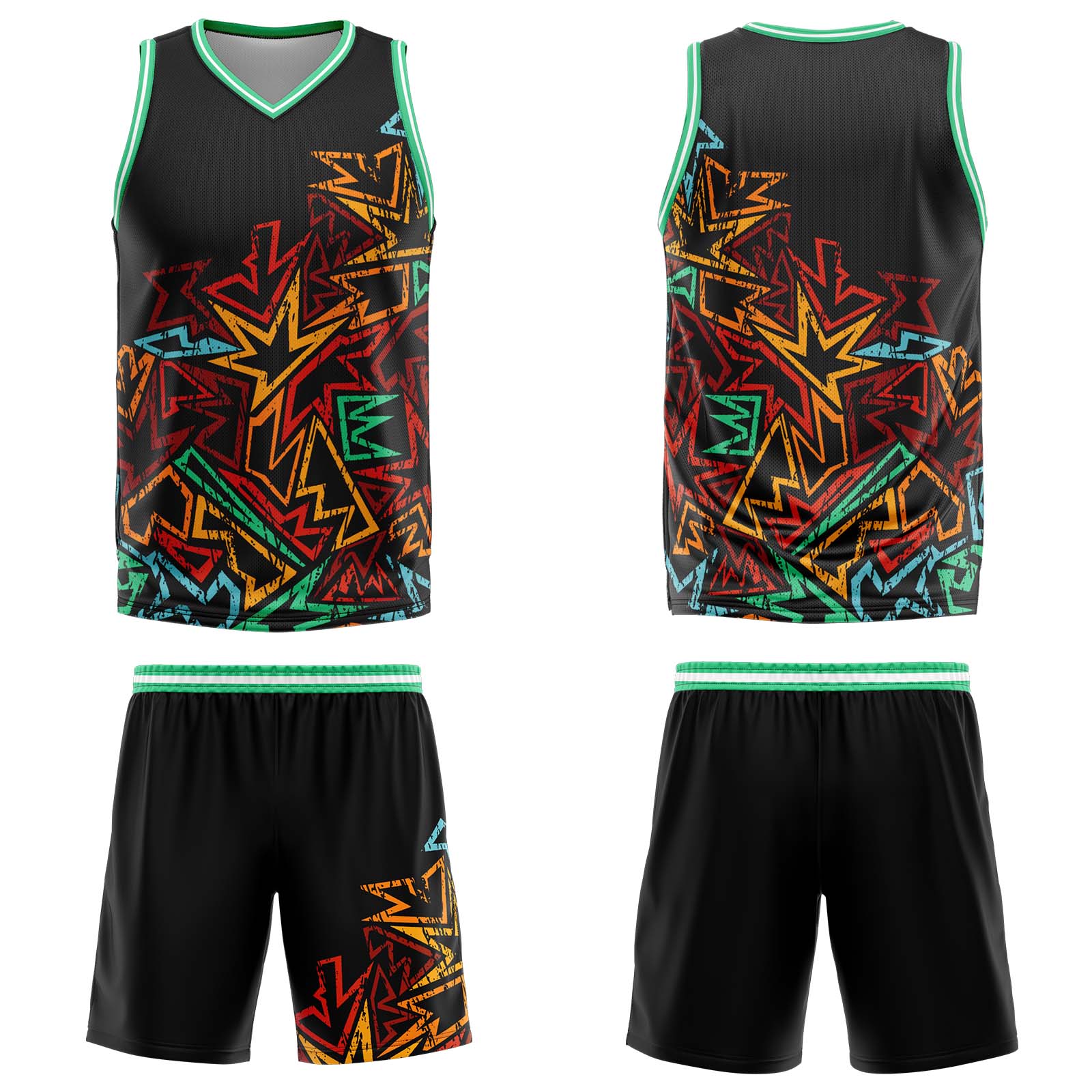 Custom Damaged Geometry Green Basketball Jersey Uniform Suit Printed Your Logo Name Number