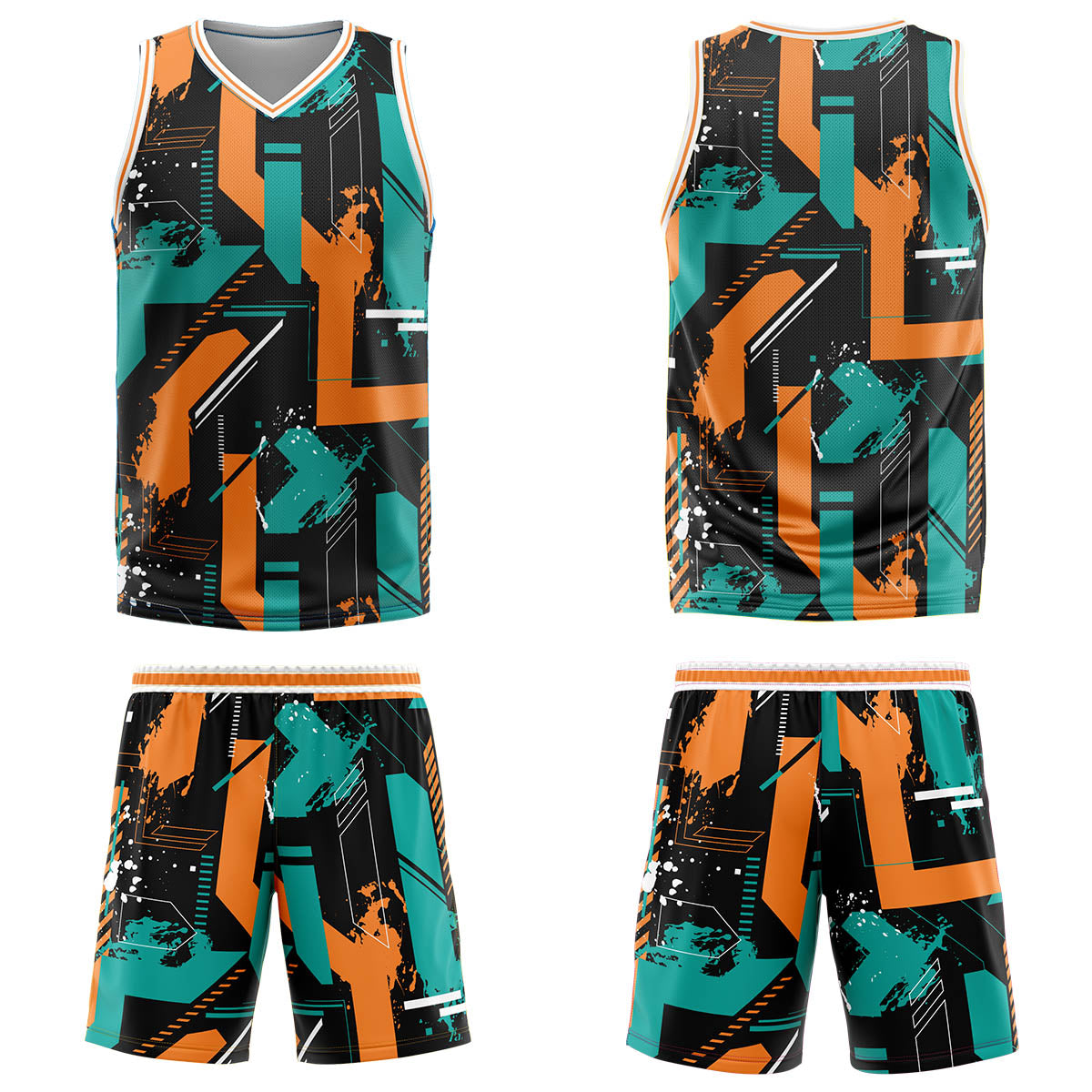 Custom Geometry Aqua Orange Basketball Jersey Uniform Suit Printed Your Logo Name Number