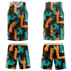 Custom Geometry Aqua Orange Basketball Jersey Uniform Suit Printed Your Logo Name Number