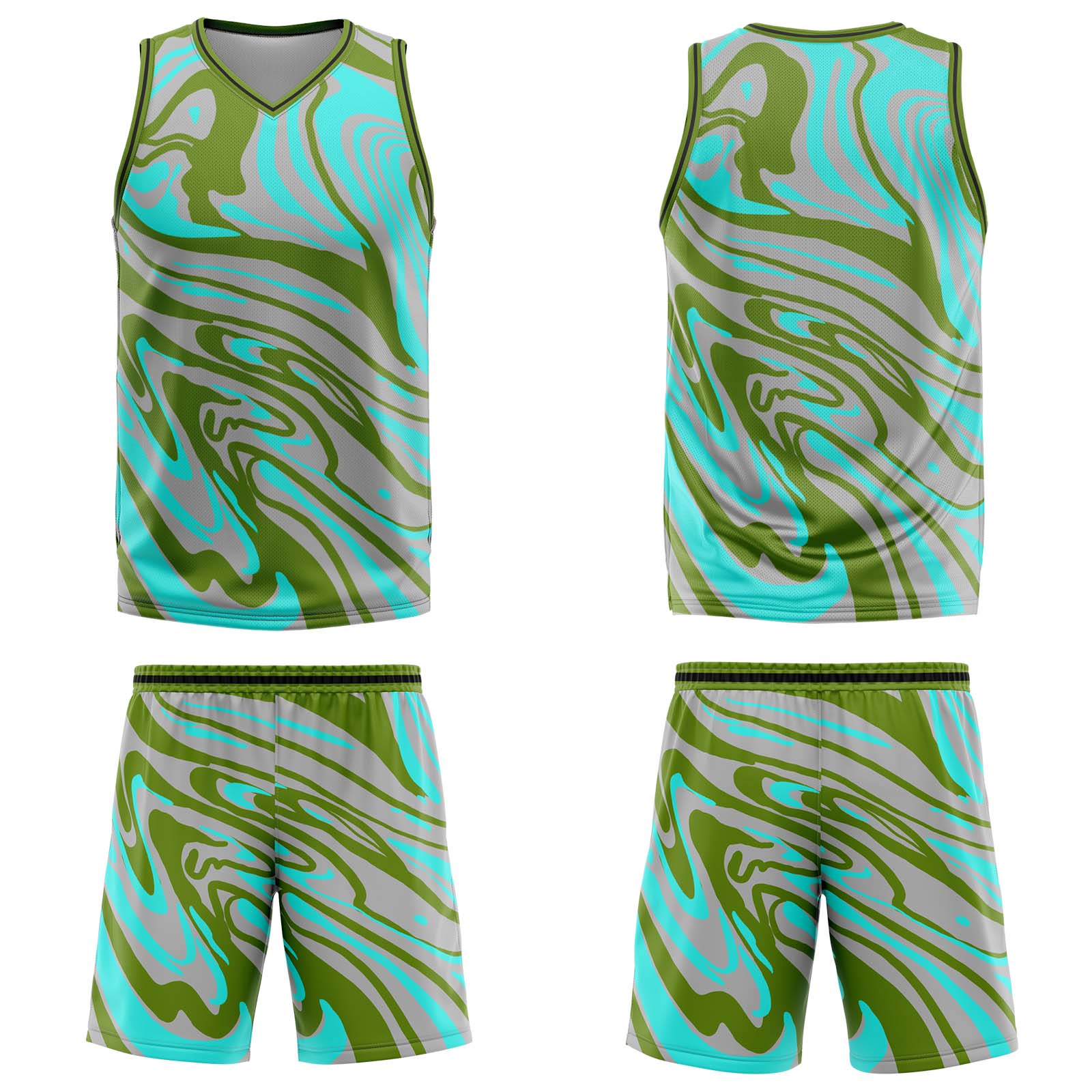Custom Fluid Green Grey Basketball Jersey Uniform Suit Printed Your Logo Name Number