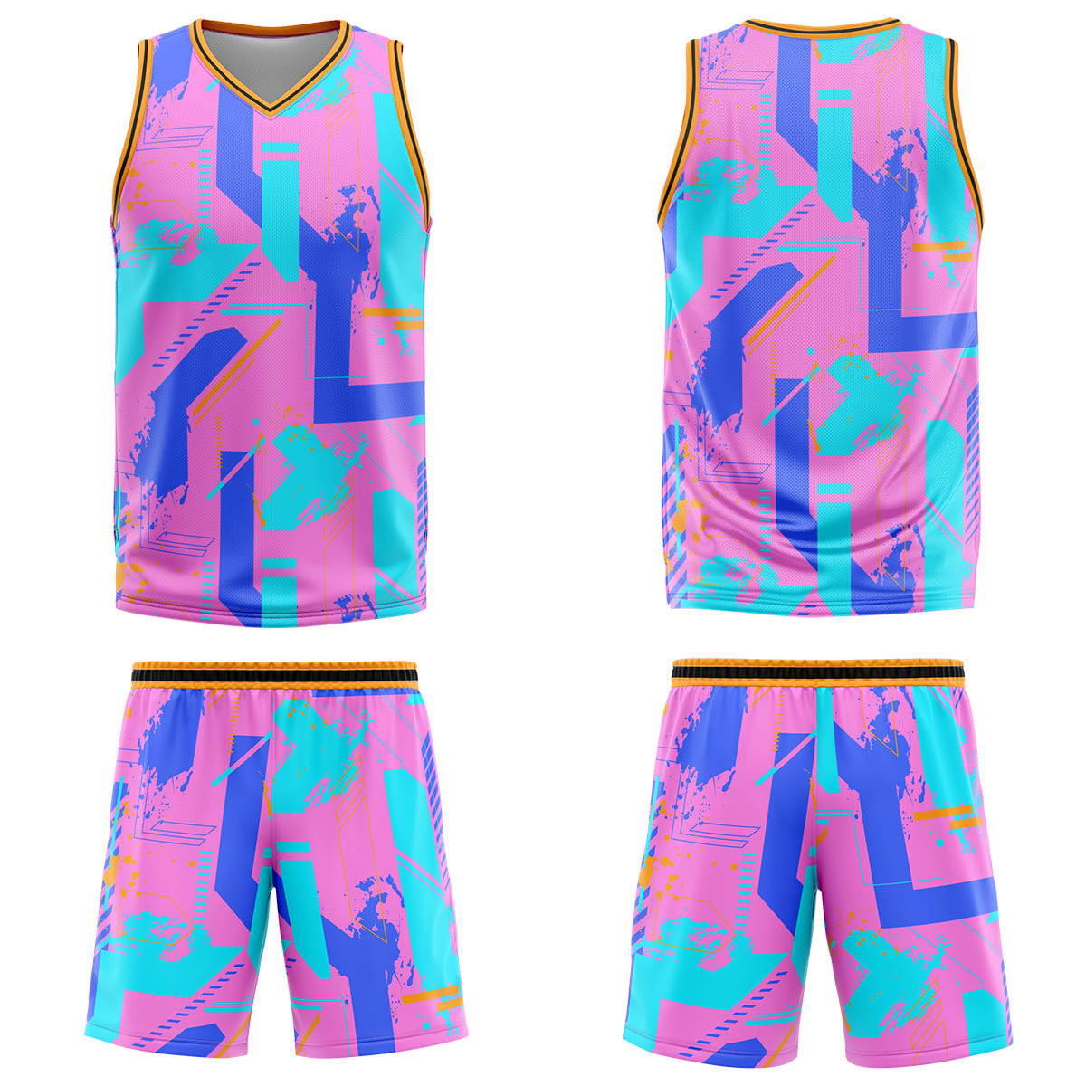 Custom Geometry Pink Blue Basketball Jersey Uniform Suit Printed Your Logo Name Number