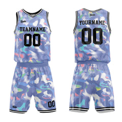 Custom Gorgeous Grey Blue Basketball Jersey Uniform Suit Printed Your Logo Name Number
