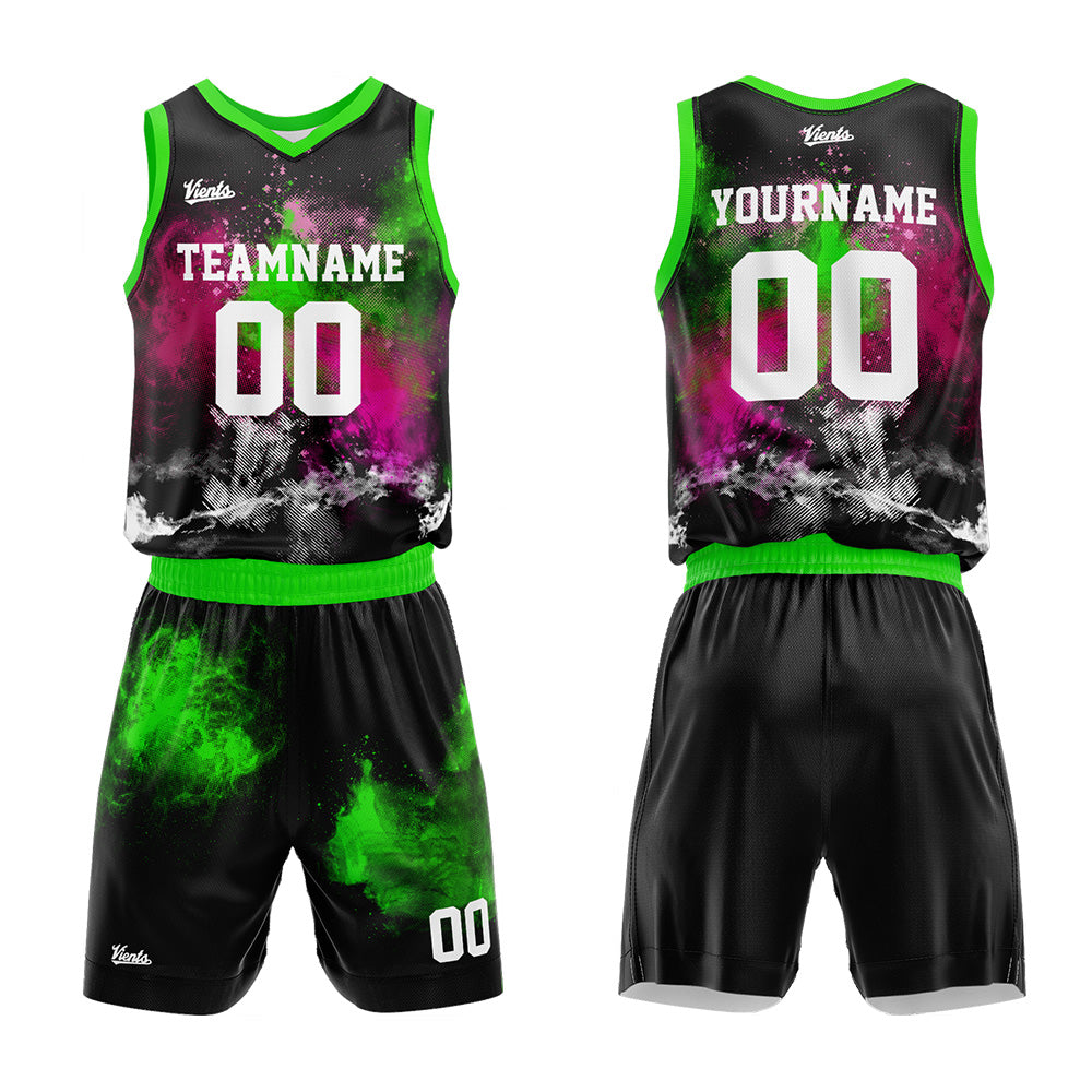 Custom Splash Rose Neon Green Basketball Jersey Uniform Suit Printed Your Logo Name Number