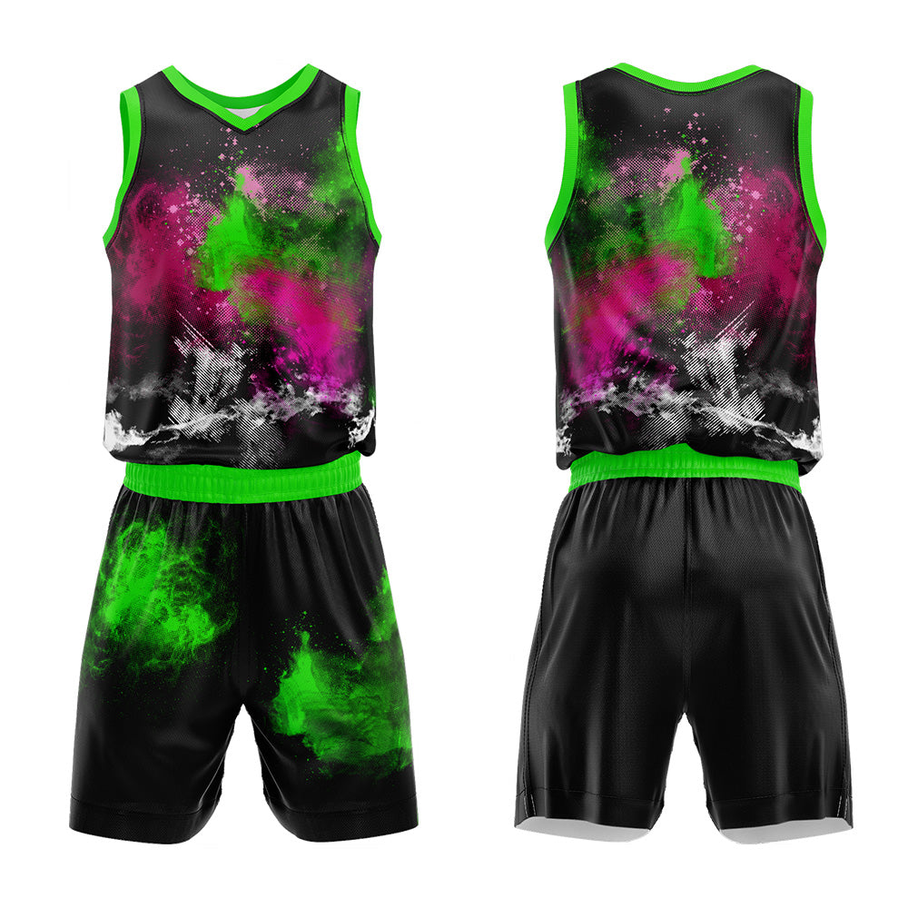 Custom Splash Rose Neon Green Basketball Jersey Uniform Suit Printed Your Logo Name Number
