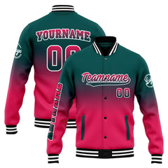 Custom Varsity Jacket Letterman jacket for Men, Women and Youth Dark Green&Pink